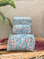 Hand Block Print Cotton Cosmetic Bag, Handmade Travel Pouch, Toiletry Organizer, Unique Handmade Gift