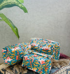 Hand Block Print Cotton Pouch Bag, Handmade Makeup Bag, Toiletry Organizer, Travel Cosmetic Pouch, Sustainable Gift