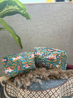 Hand Block Print Cotton Pouch Bag, Handmade Makeup Bag, Toiletry Organizer, Travel Cosmetic Pouch, Sustainable Gift