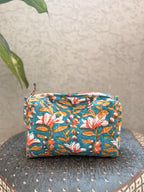 Hand Block Print Cotton Pouch Bag, Handmade Makeup Bag, Toiletry Organizer, Travel Cosmetic Pouch, Sustainable Gift