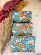 Hand Block Print Cotton Pouch Bag, Handmade Makeup Bag, Toiletry Organizer, Travel Cosmetic Pouch, Sustainable Gift