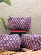 Hand Block Print Cotton Pouch Bag, Handmade Makeup Bag, Toiletry Organizer, Travel Cosmetic Pouch, Sustainable Gift