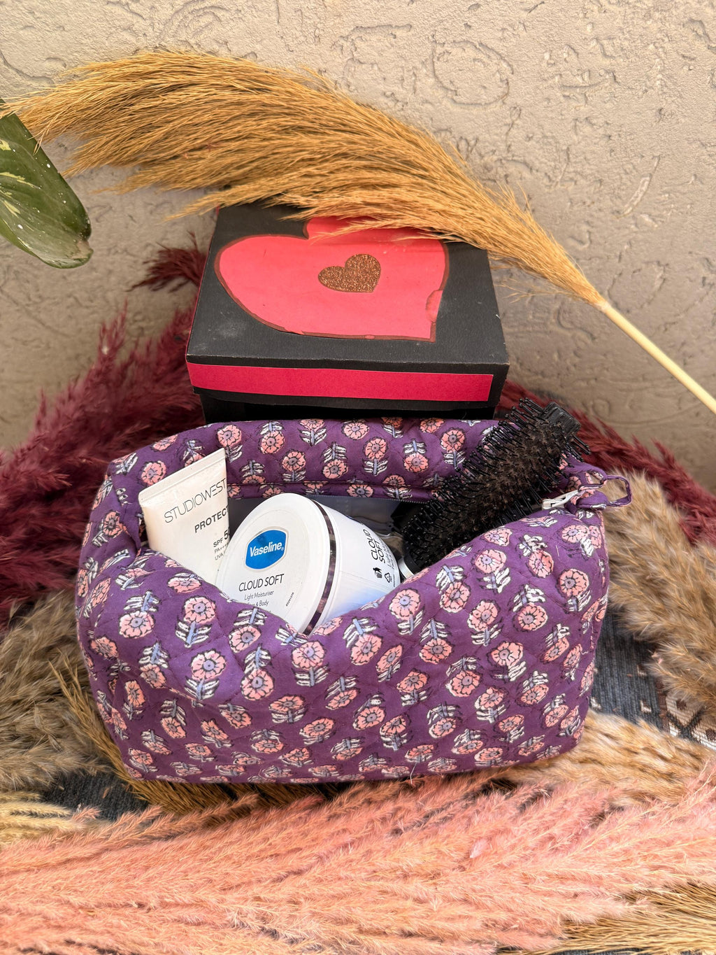 Hand Block Print Cotton Pouch Bag, Handmade Makeup Bag, Toiletry Organizer, Travel Cosmetic Pouch, Sustainable Gift