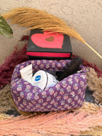 Hand Block Print Cotton Pouch Bag, Handmade Makeup Bag, Toiletry Organizer, Travel Cosmetic Pouch, Sustainable Gift