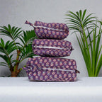Hand Block Print Cotton Pouch Bag, Handmade Makeup Bag, Toiletry Organizer, Travel Cosmetic Pouch, Sustainable Gift