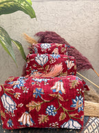 Hand Block Print Cotton Pouch Bag, Handmade Makeup Bag, Toiletry Organizer, Travel Cosmetic Pouch, Sustainable Gift