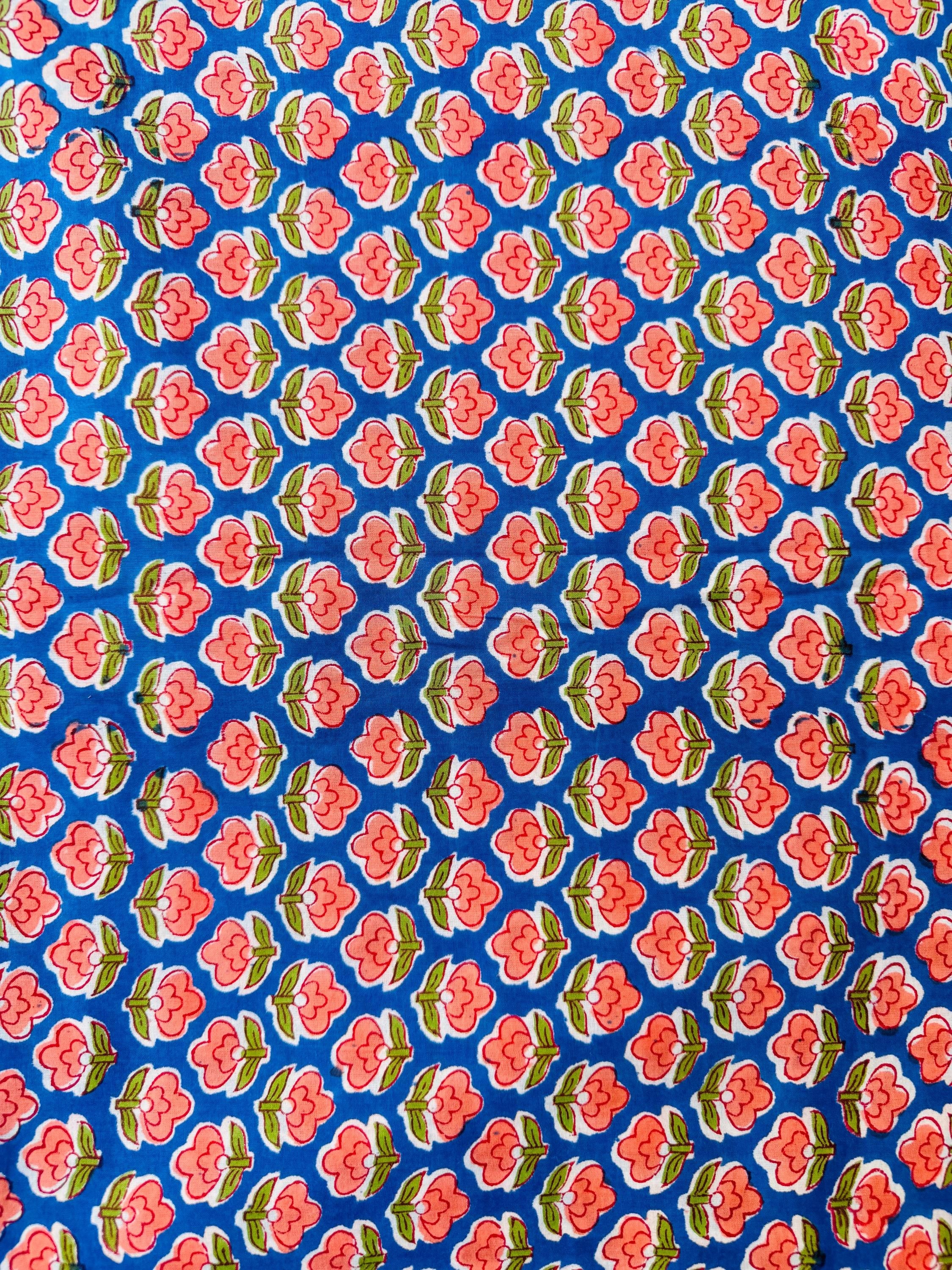 Hand Block Print Cotton Running Fabric, Natural Dye Fabric by the Yard, Handmade Indian Textile, Sewing Craft Fabric