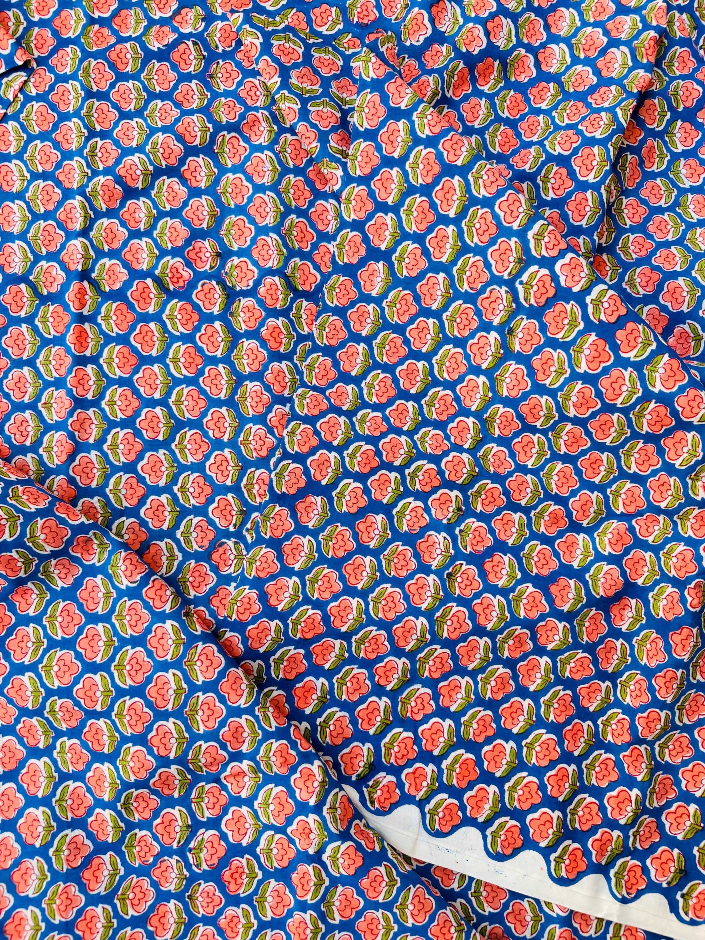 Hand Block Print Cotton Running Fabric, Natural Dye Fabric by the Yard, Handmade Indian Textile, Sewing Craft Fabric