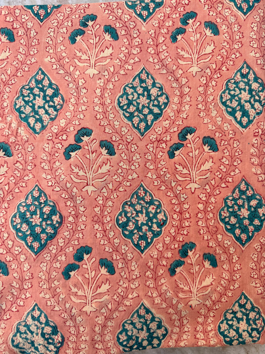 Hand Block Print Cotton Running Fabric, Natural Dye Fabric by the Yard, Handmade Indian Textile, Sewing Craft Fabric