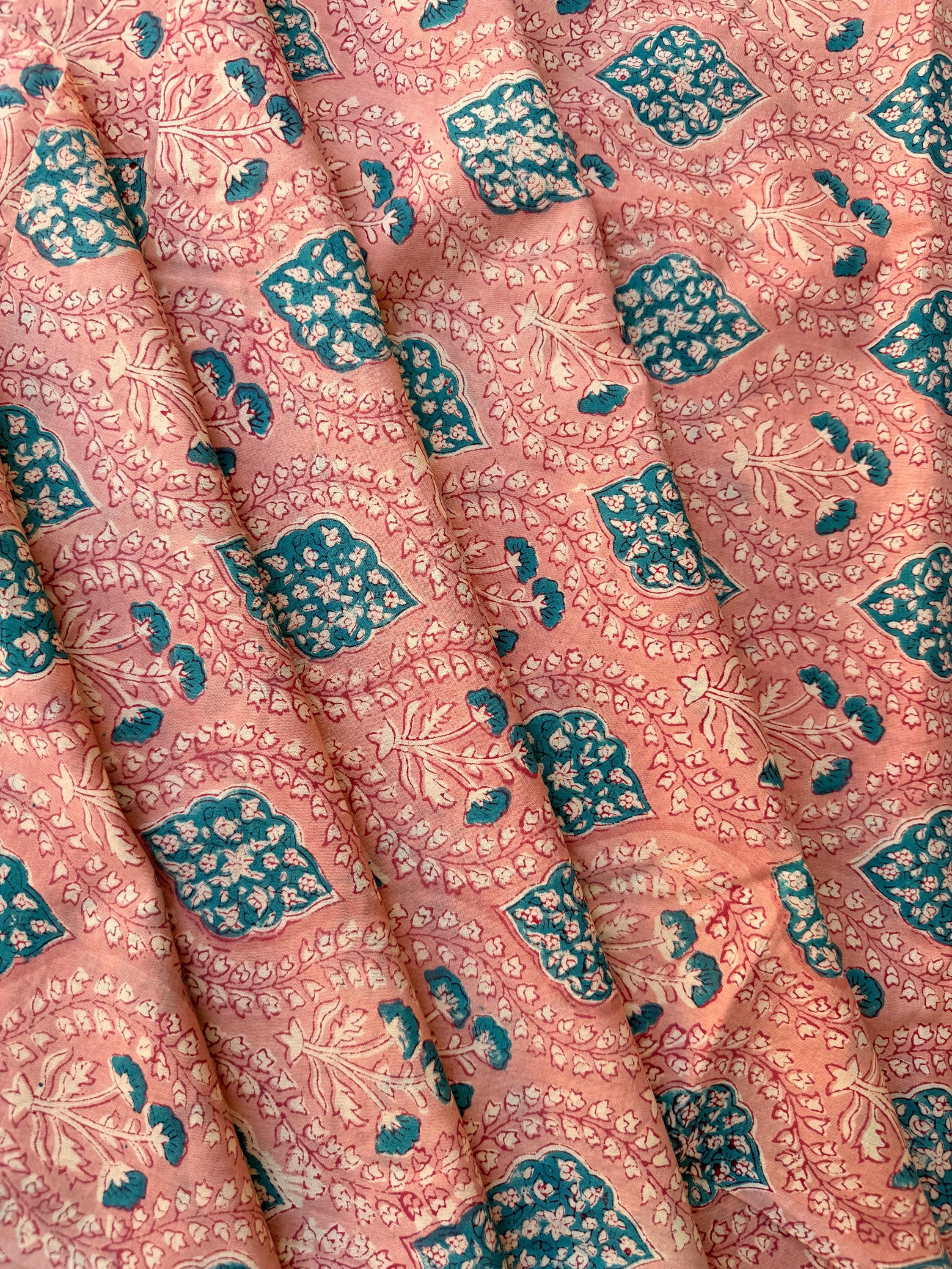 Hand Block Print Cotton Running Fabric, Natural Dye Fabric by the Yard, Handmade Indian Textile, Sewing Craft Fabric