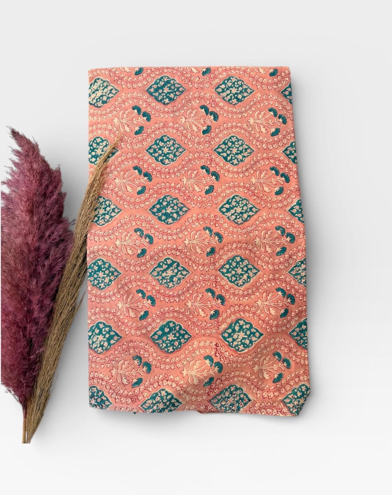 Hand Block Print Cotton Running Fabric, Natural Dye Fabric by the Yard, Handmade Indian Textile, Sewing Craft Fabric