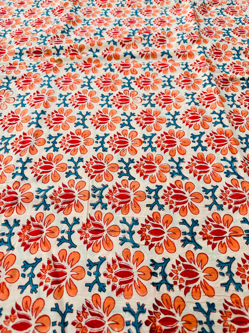 Hand Block Print Cotton Running Fabric, Natural Dye Fabric by the Yard, Handmade Indian Textile, Sewing Craft Fabric