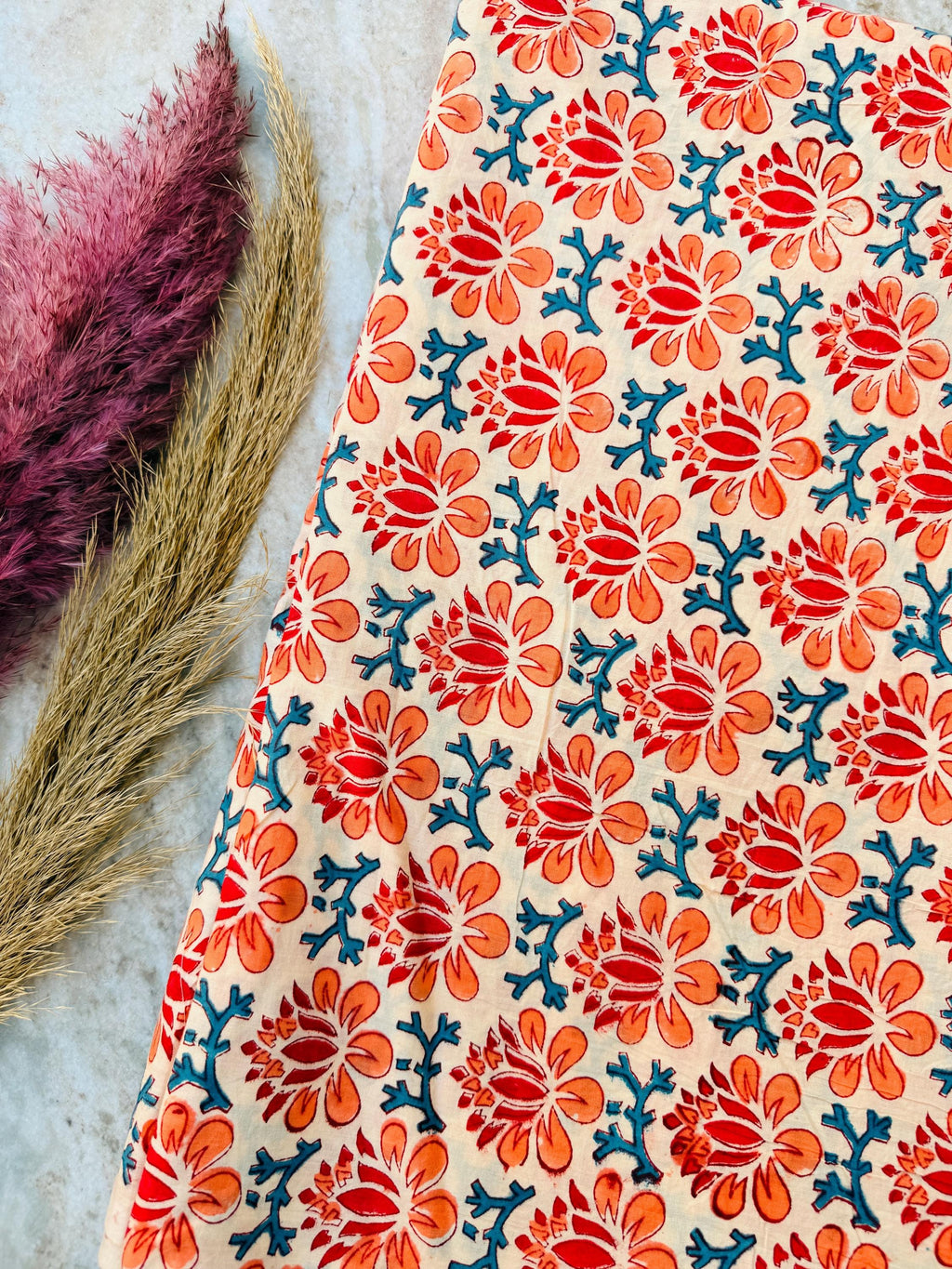 Hand Block Print Cotton Running Fabric, Natural Dye Fabric by the Yard, Handmade Indian Textile, Sewing Craft Fabric