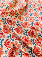 Hand Block Print Cotton Running Fabric, Natural Dye Fabric by the Yard, Handmade Indian Textile, Sewing Craft Fabric