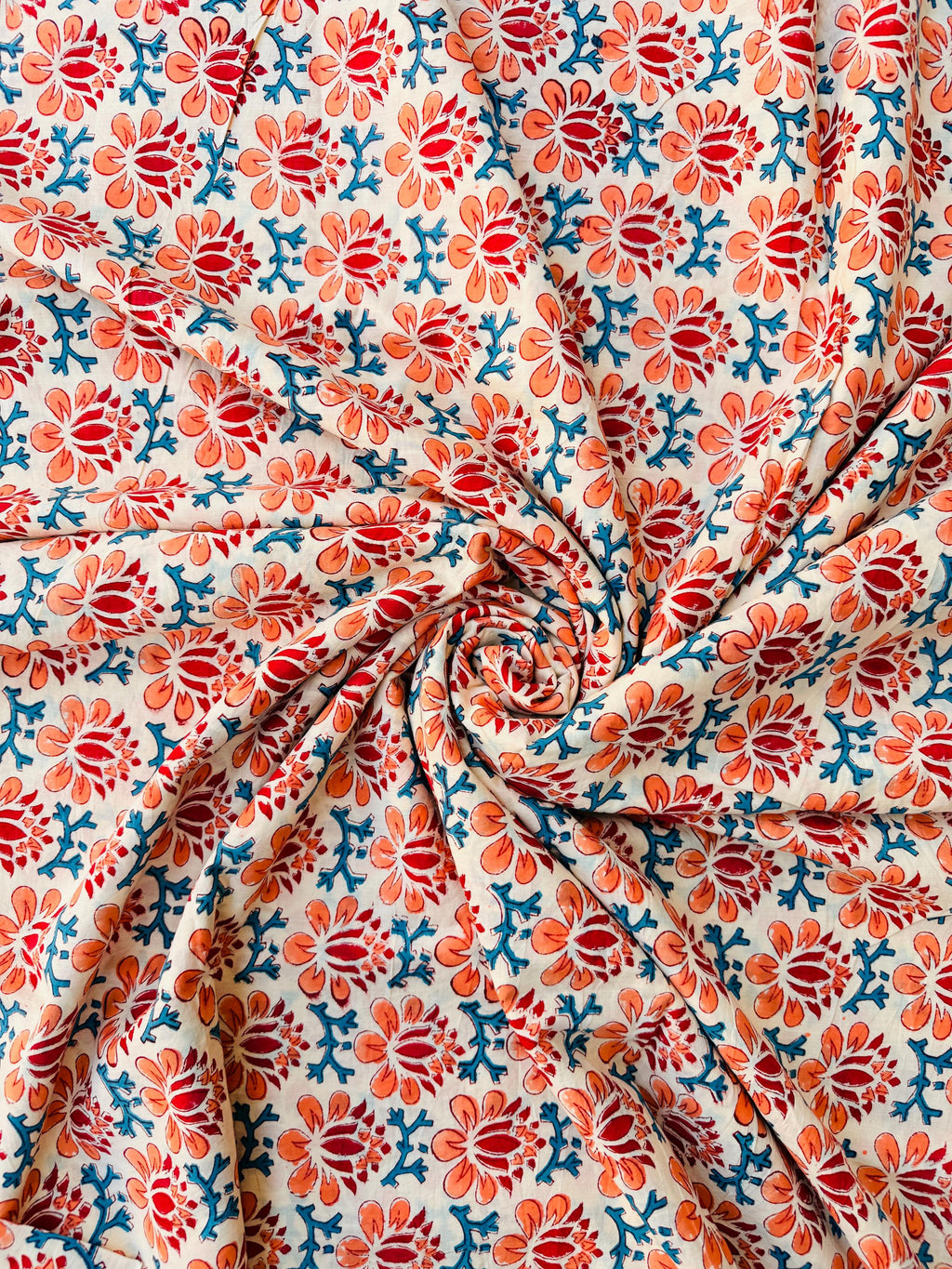 Hand Block Print Cotton Running Fabric, Natural Dye Fabric by the Yard, Handmade Indian Textile, Sewing Craft Fabric