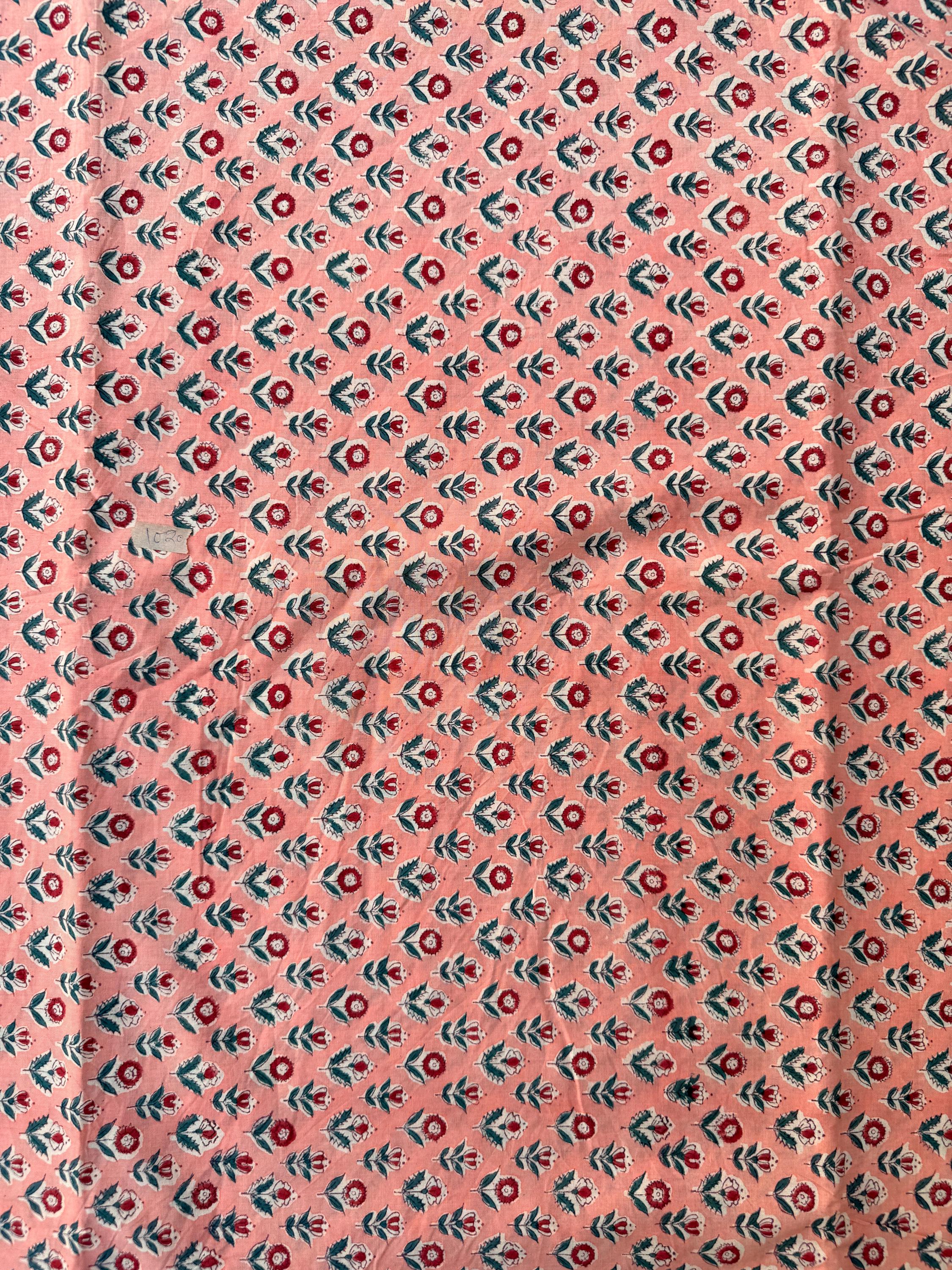 Hand Block Print Cotton Running Fabric, Natural Dye Fabric by the Yard, Handmade Indian Textile, Sewing Craft Fabric