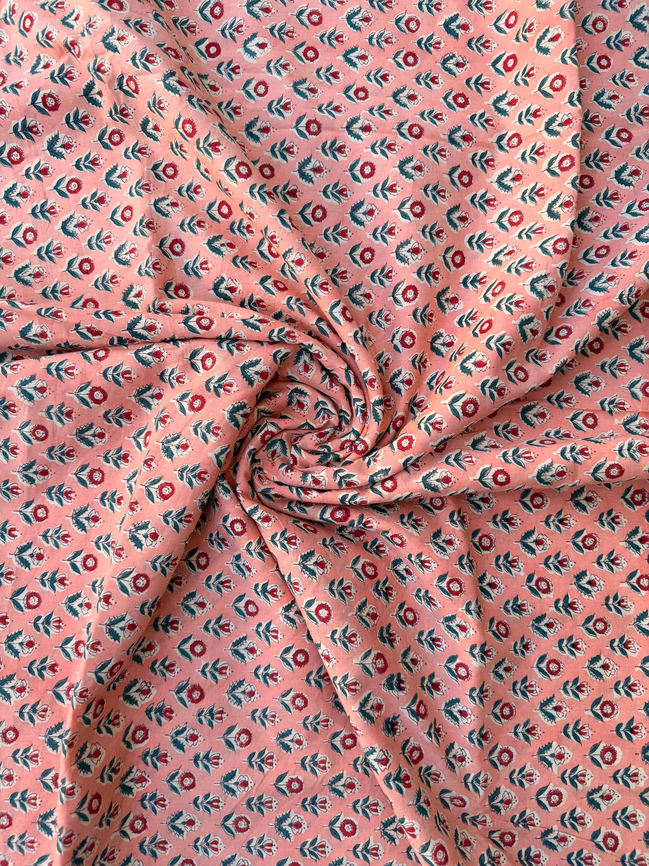 Hand Block Print Cotton Running Fabric, Natural Dye Fabric by the Yard, Handmade Indian Textile, Sewing Craft Fabric
