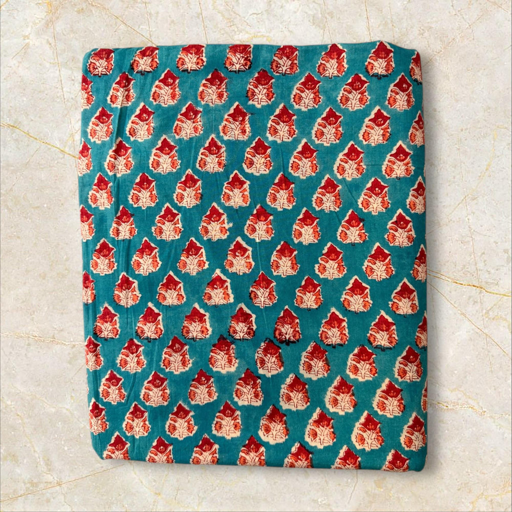 Hand Block Print Cotton Running Fabric, Natural Dye Fabric by the Yard, Handmade Indian Textile, Sewing Craft Fabric