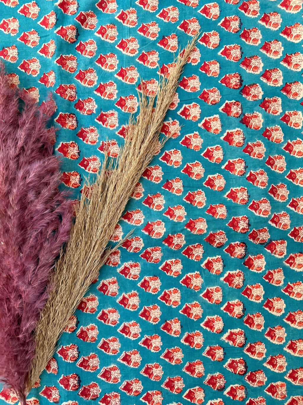 Hand Block Print Cotton Running Fabric, Natural Dye Fabric by the Yard, Handmade Indian Textile, Sewing Craft Fabric