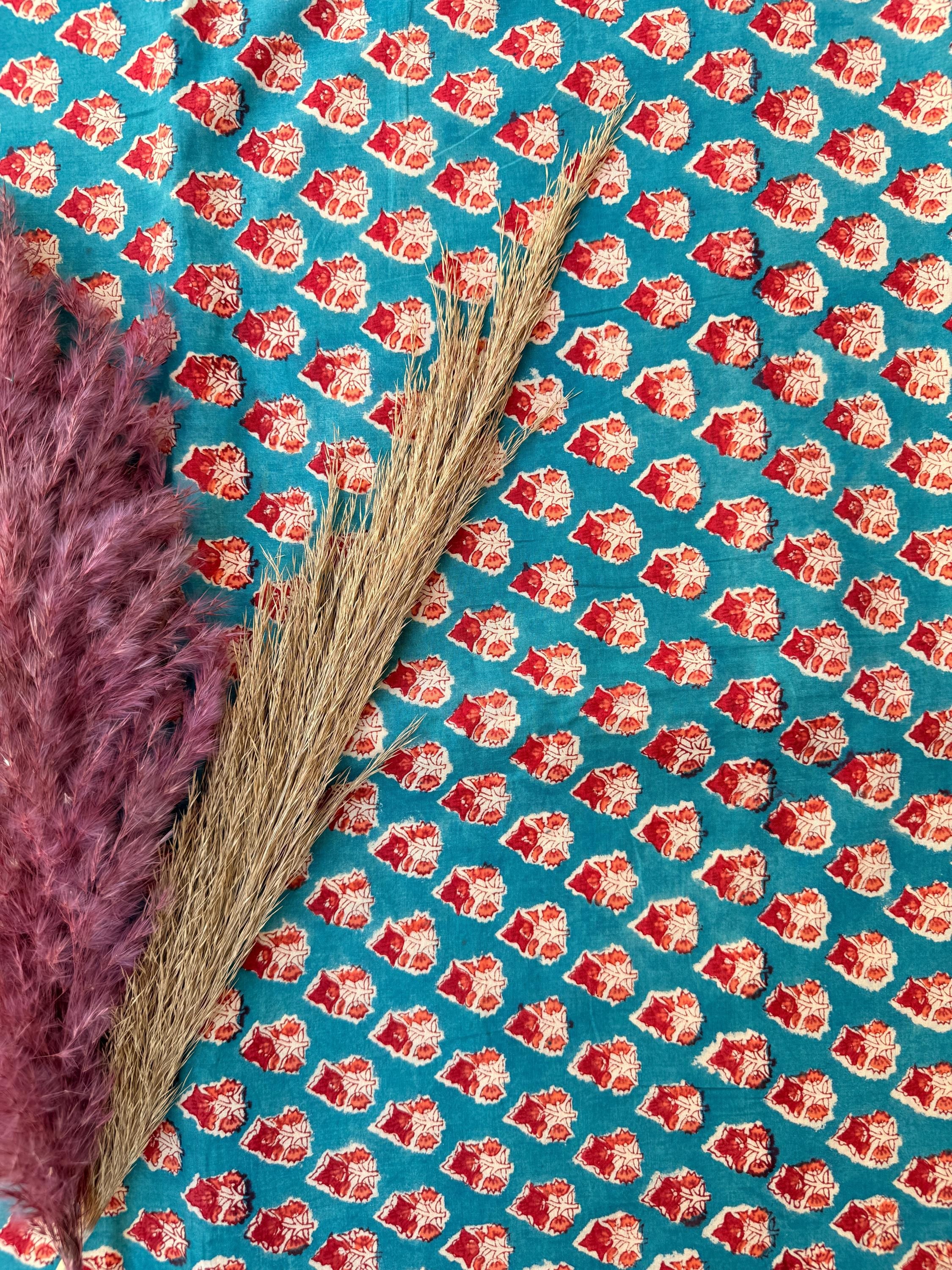 Hand Block Print Cotton Running Fabric, Natural Dye Fabric by the Yard, Handmade Indian Textile, Sewing Craft Fabric