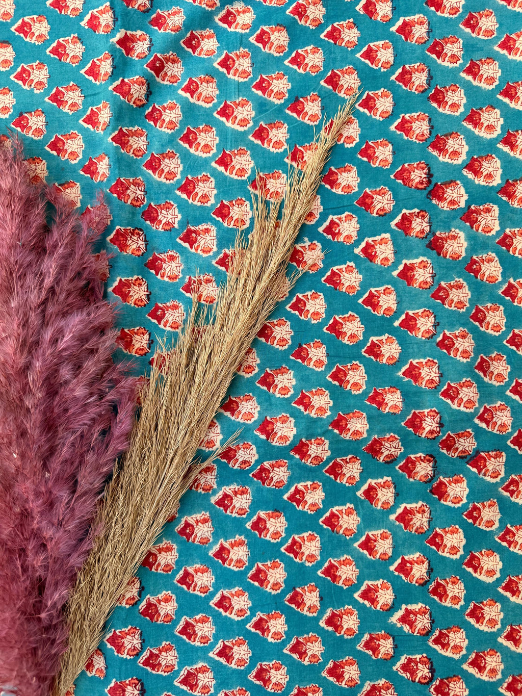 Hand Block Print Cotton Running Fabric, Natural Dye Fabric by the Yard, Handmade Indian Textile, Sewing Craft Fabric