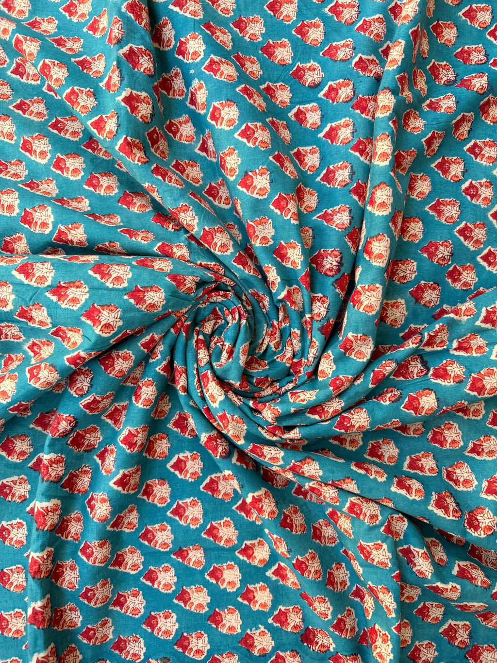 Hand Block Print Cotton Running Fabric, Natural Dye Fabric by the Yard, Handmade Indian Textile, Sewing Craft Fabric