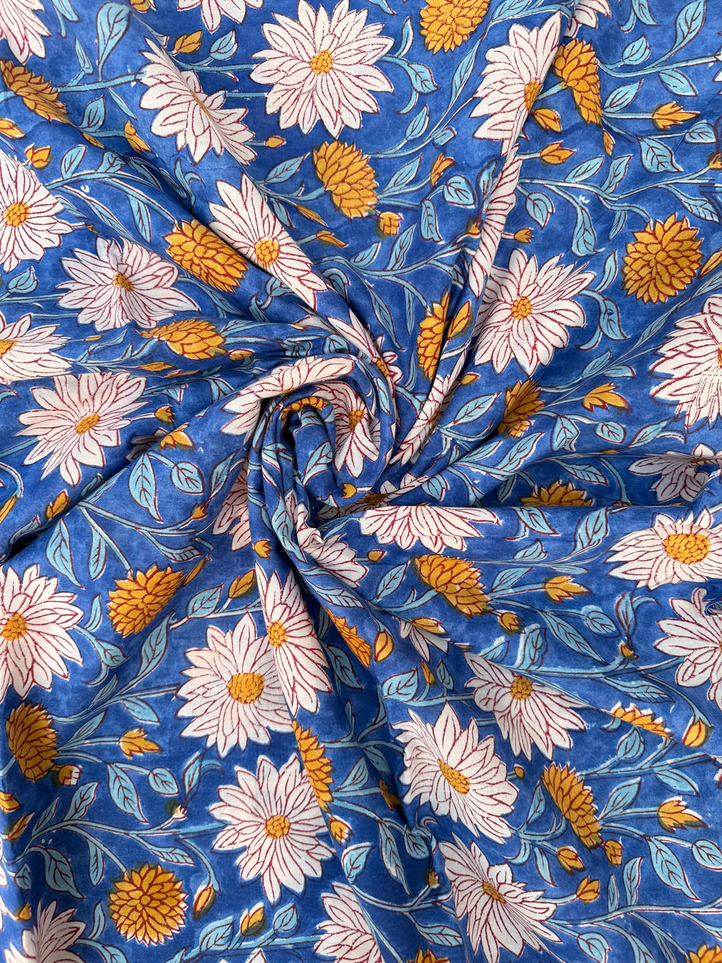 Hand Block Print Cotton Running Fabric, Natural Dye Fabric by the Yard, Handmade Indian Textile, Sewing Craft Fabric