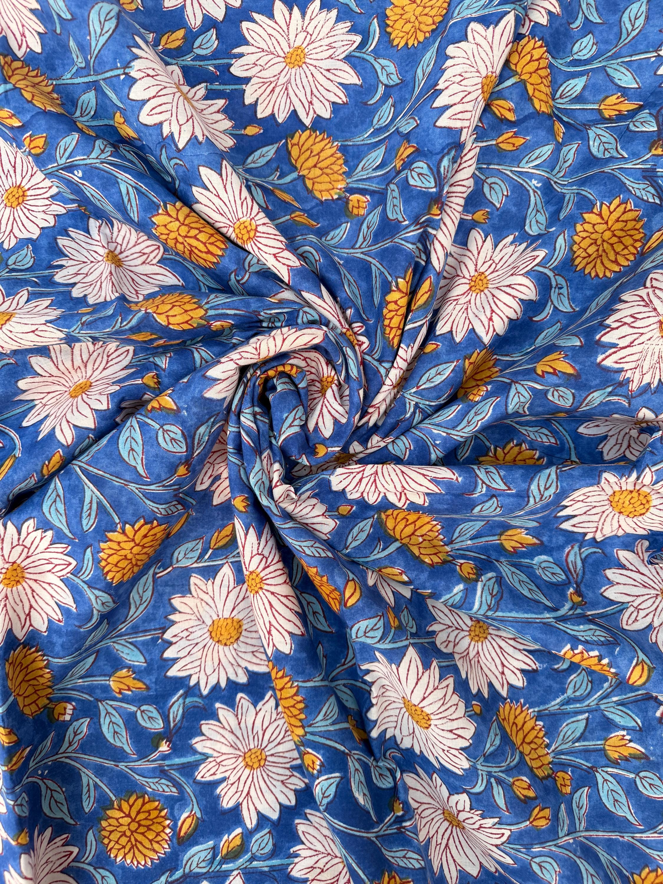 Hand Block Print Cotton Running Fabric, Natural Dye Fabric by the Yard, Handmade Indian Textile, Sewing Craft Fabric
