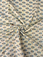 Hand Block Print Cotton Running Fabric, Natural Dye Fabric by the Yard, Handmade Indian Textile, Sewing Craft Fabric