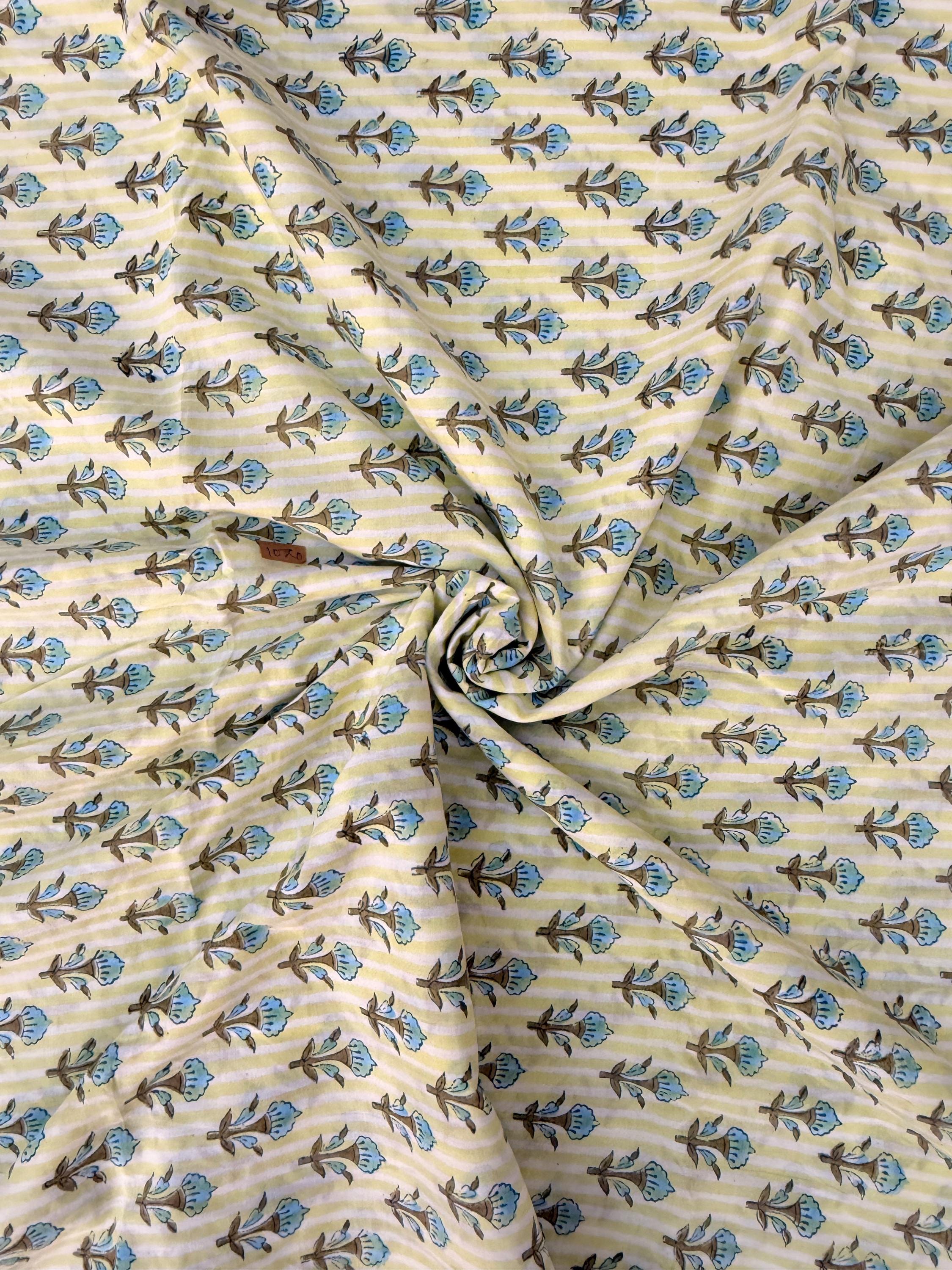 Hand Block Print Cotton Running Fabric, Natural Dye Fabric by the Yard, Handmade Indian Textile, Sewing Craft Fabric