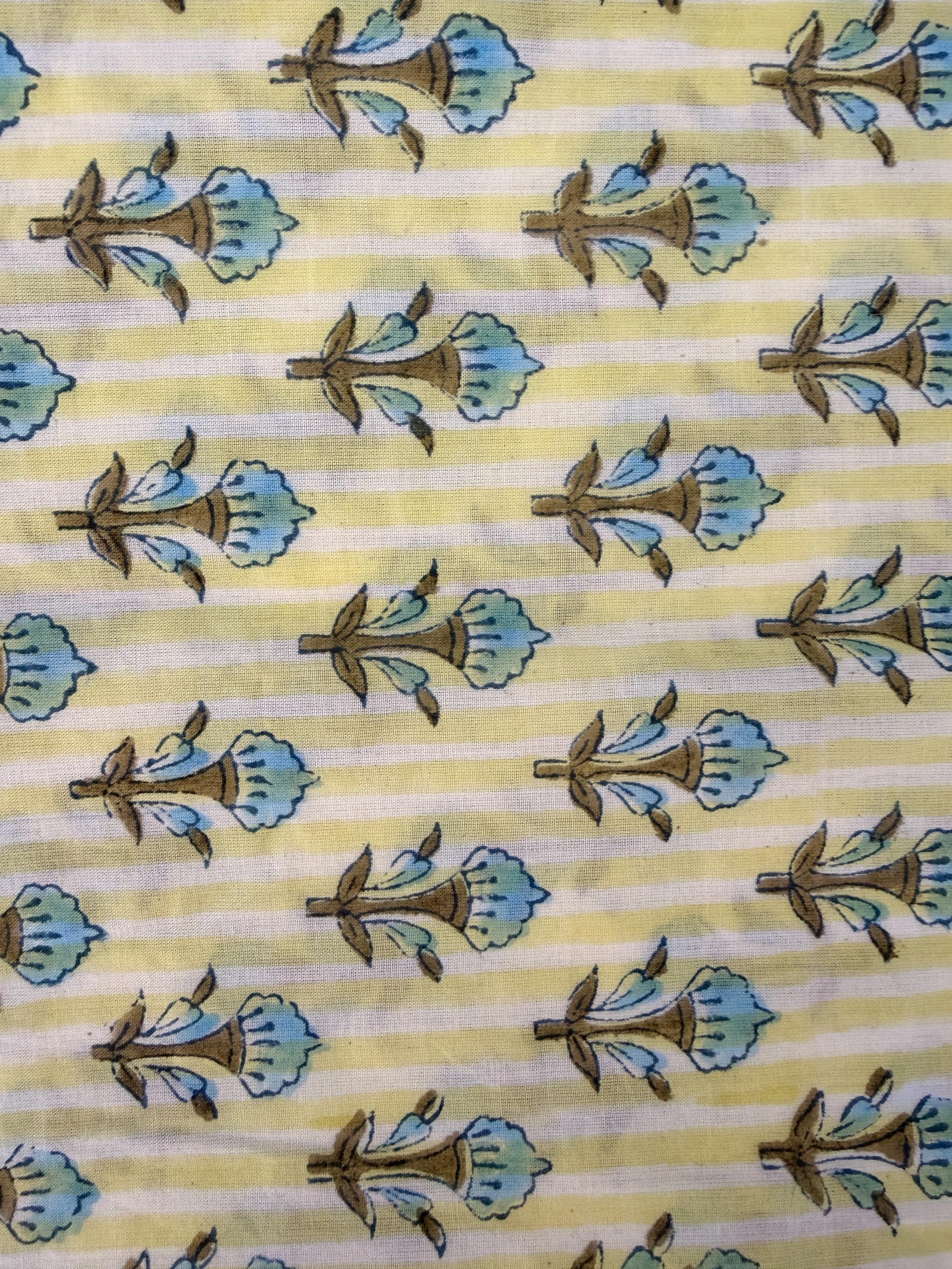 Hand Block Print Cotton Running Fabric, Natural Dye Fabric by the Yard, Handmade Indian Textile, Sewing Craft Fabric