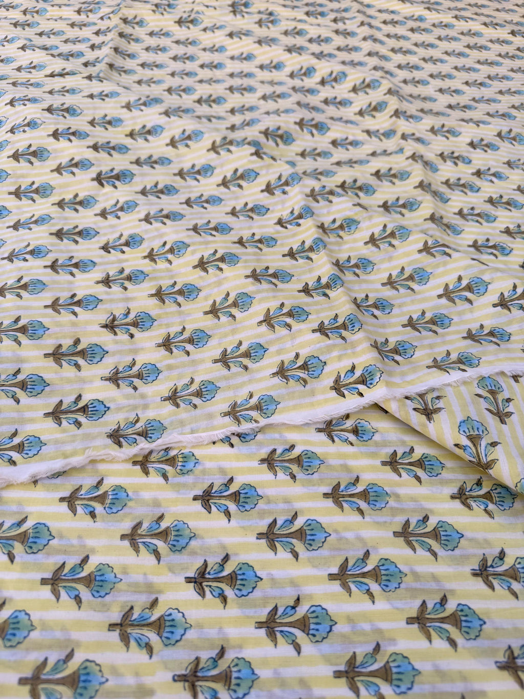 Hand Block Print Cotton Running Fabric, Natural Dye Fabric by the Yard, Handmade Indian Textile, Sewing Craft Fabric