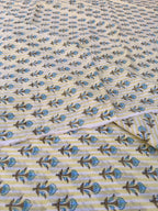 Hand Block Print Cotton Running Fabric, Natural Dye Fabric by the Yard, Handmade Indian Textile, Sewing Craft Fabric