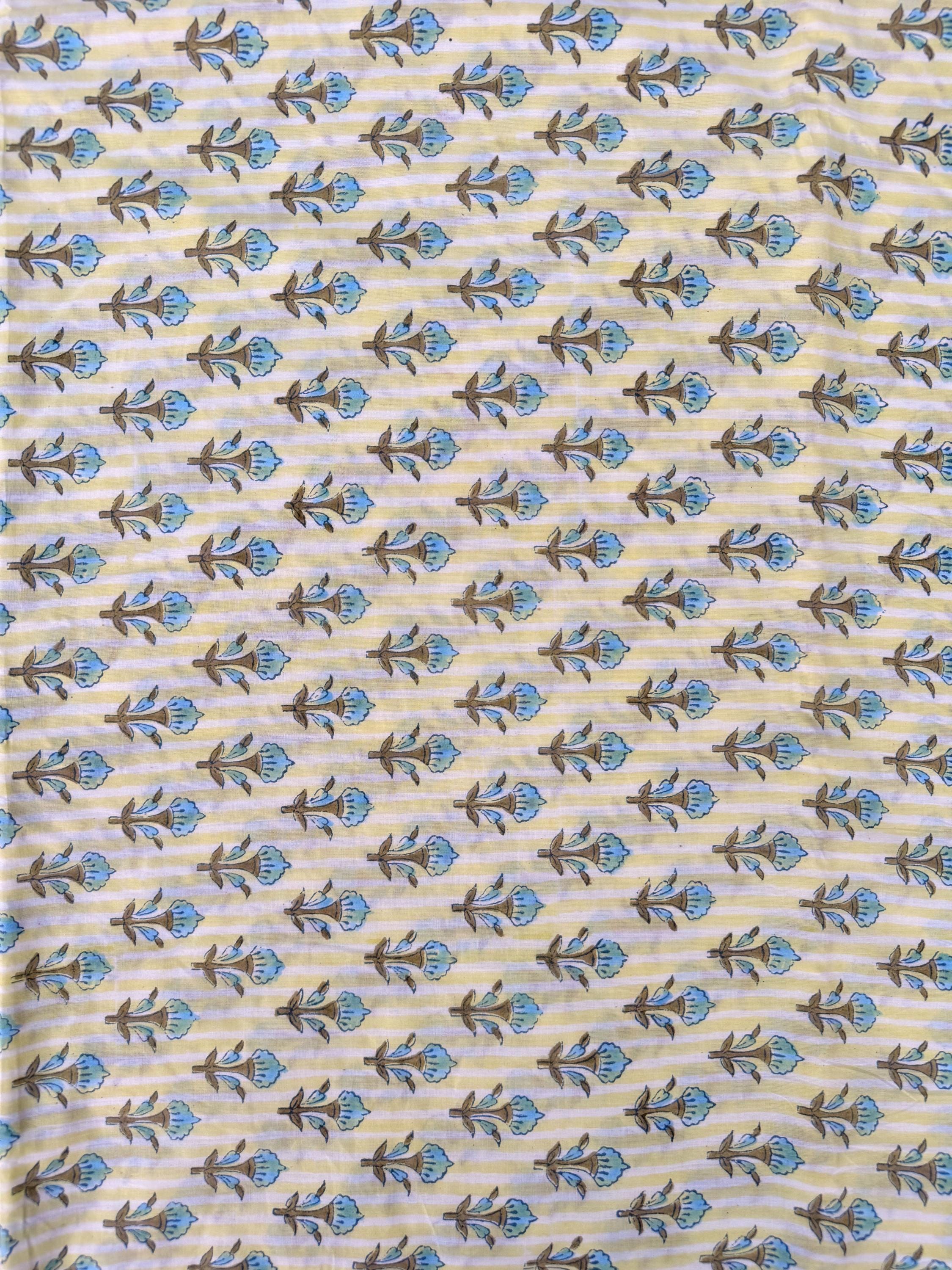 Hand Block Print Cotton Running Fabric, Natural Dye Fabric by the Yard, Handmade Indian Textile, Sewing Craft Fabric
