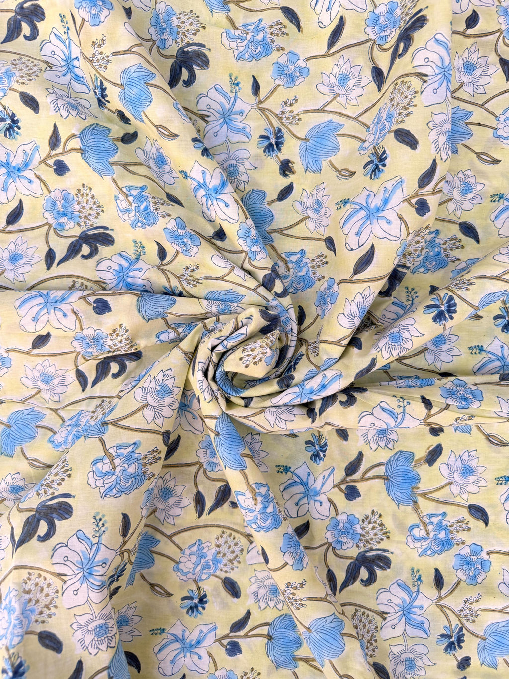 Hand Block Print Cotton Running Fabric, Natural Dye Fabric by the Yard, Handmade Indian Textile, Sewing Craft Fabric