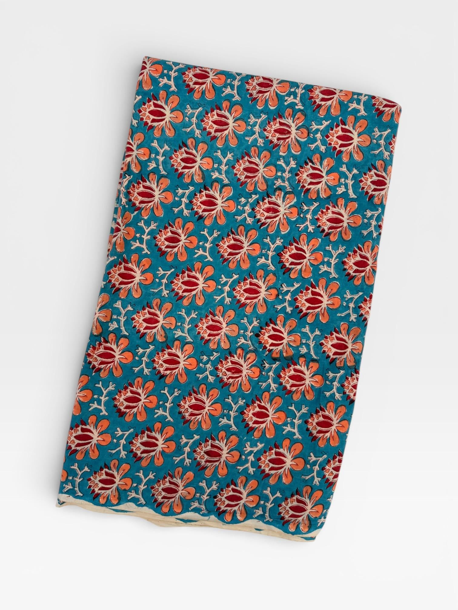 Hand Block Print Cotton Running Fabric, Natural Dye Fabric by the Yard, Handmade Indian Textile, Sewing Craft Fabric