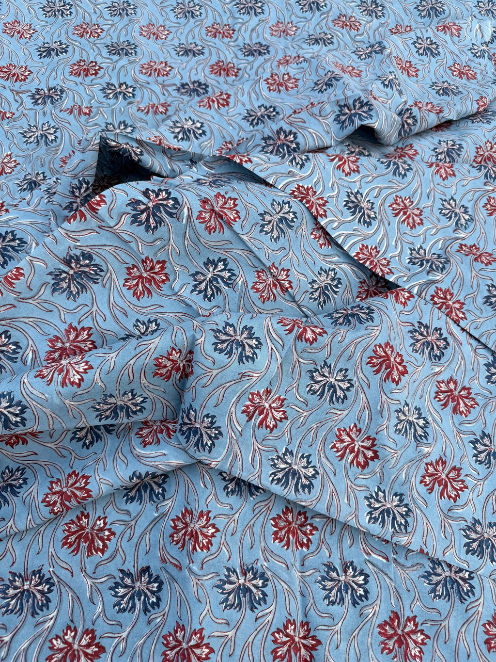Hand Block Print Cotton Running Fabric, Natural Dye Fabric by the Yard, Handmade Indian Textile, Sewing Craft Fabric