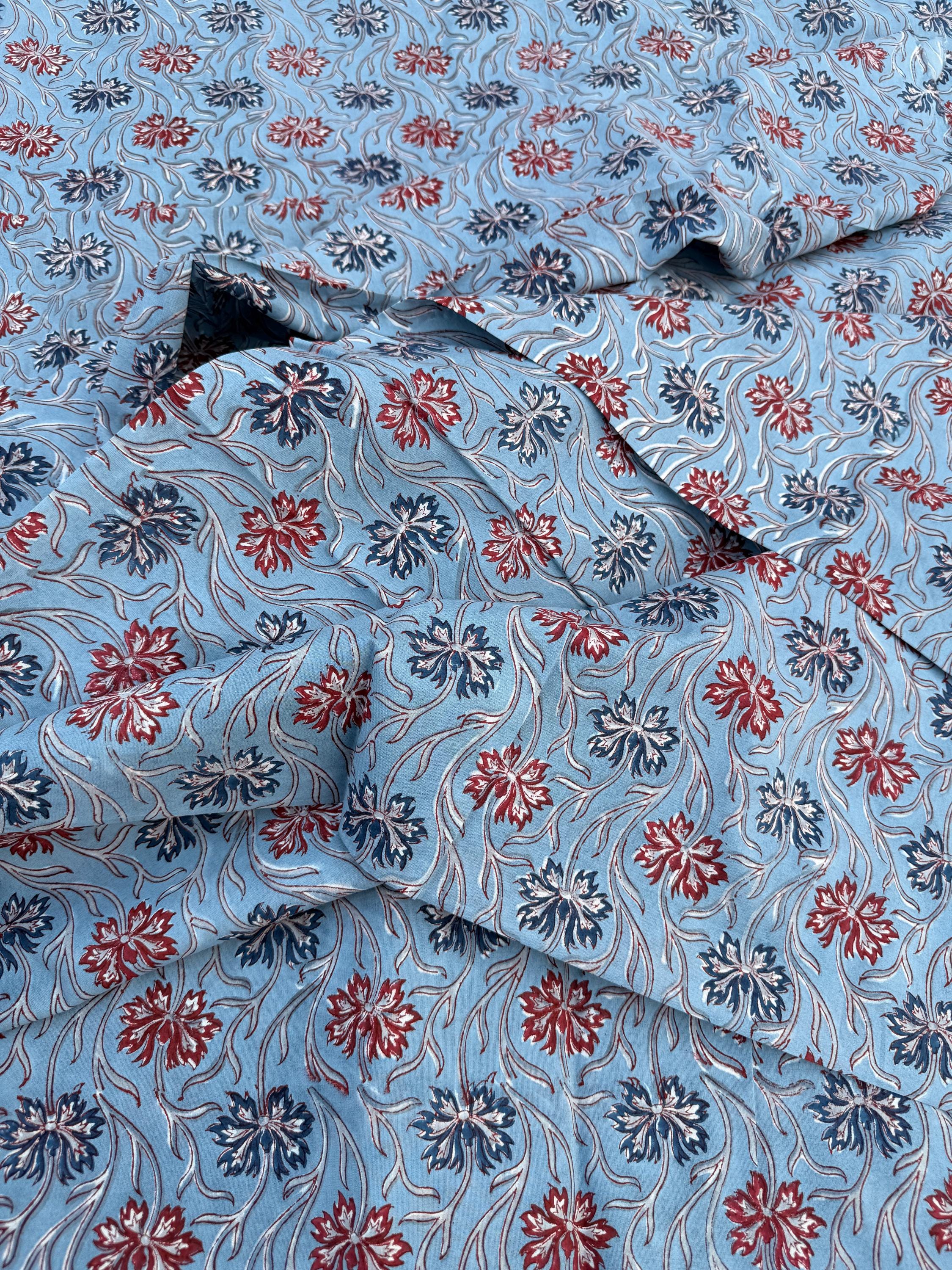 Hand Block Print Cotton Running Fabric, Natural Dye Fabric by the Yard, Handmade Indian Textile, Sewing Craft Fabric