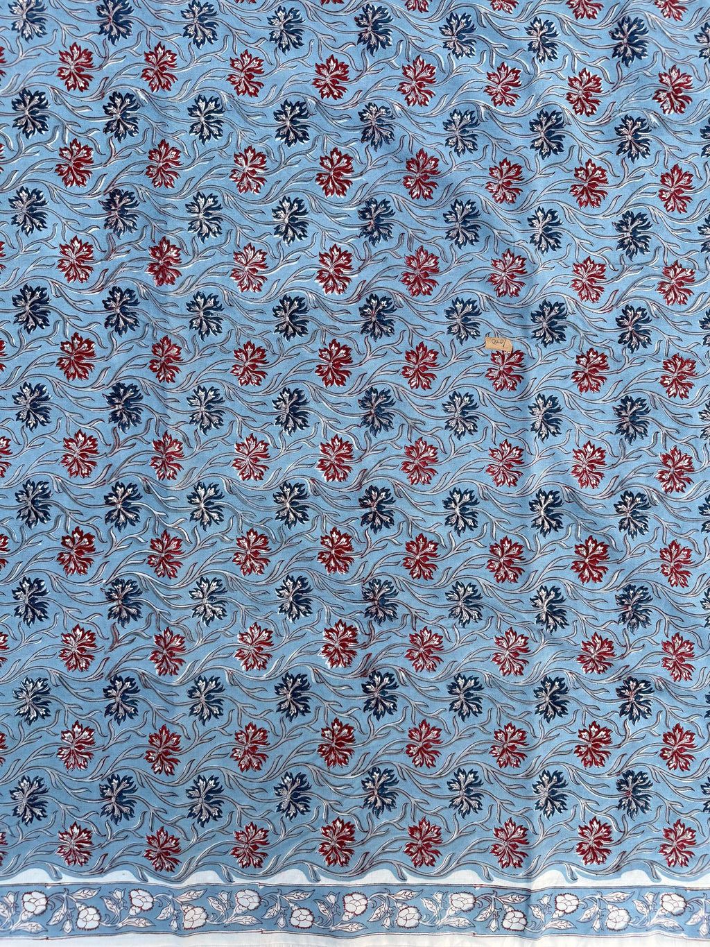 Hand Block Print Cotton Running Fabric, Natural Dye Fabric by the Yard, Handmade Indian Textile, Sewing Craft Fabric