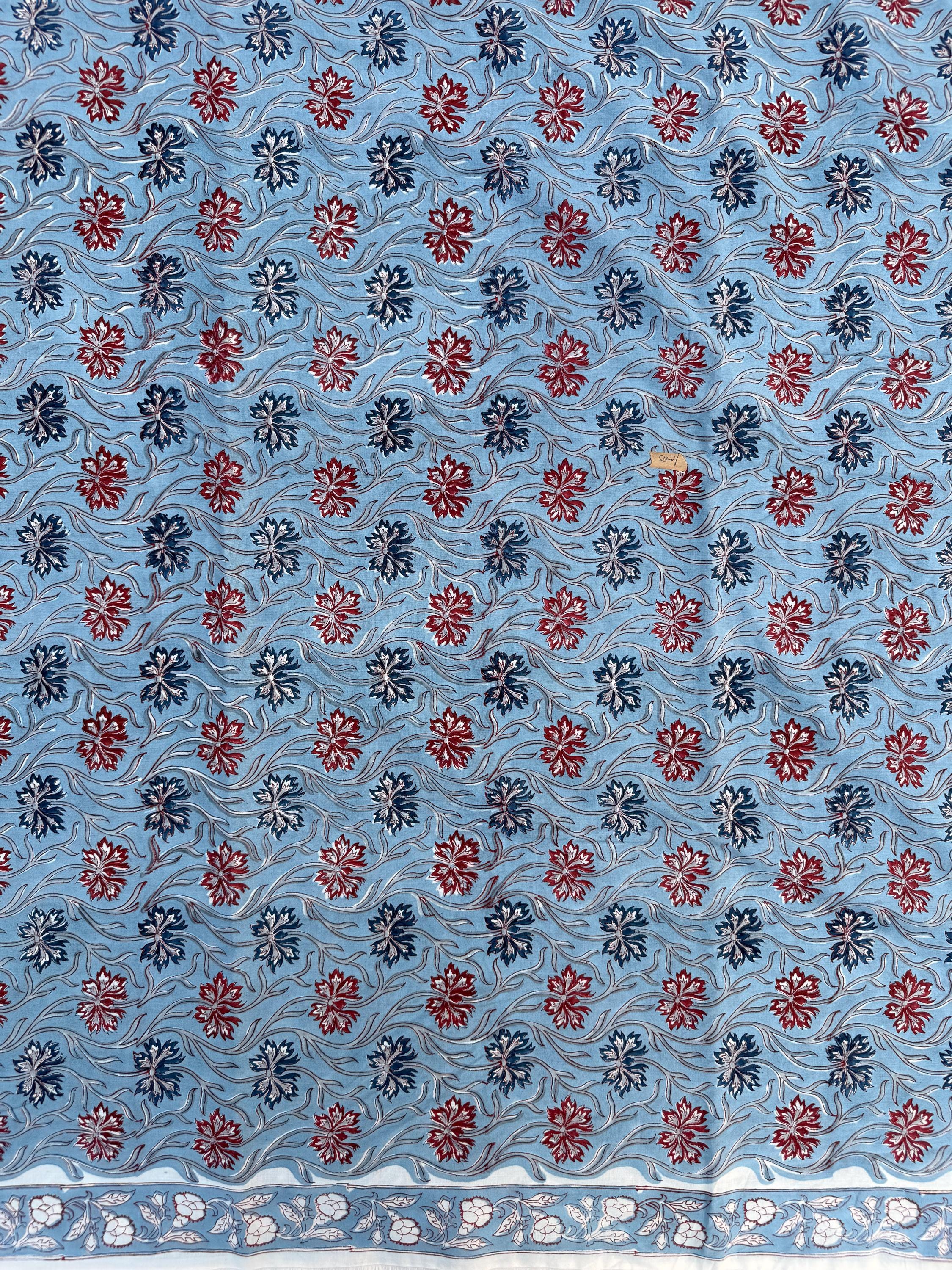 Hand Block Print Cotton Running Fabric, Natural Dye Fabric by the Yard, Handmade Indian Textile, Sewing Craft Fabric