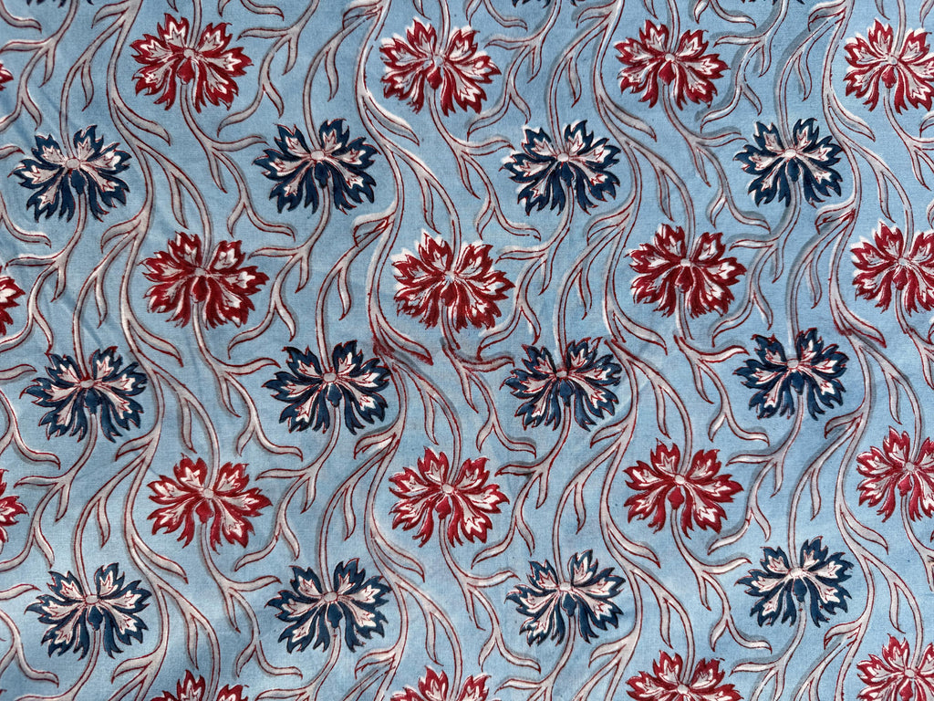 Hand Block Print Cotton Running Fabric, Natural Dye Fabric by the Yard, Handmade Indian Textile, Sewing Craft Fabric