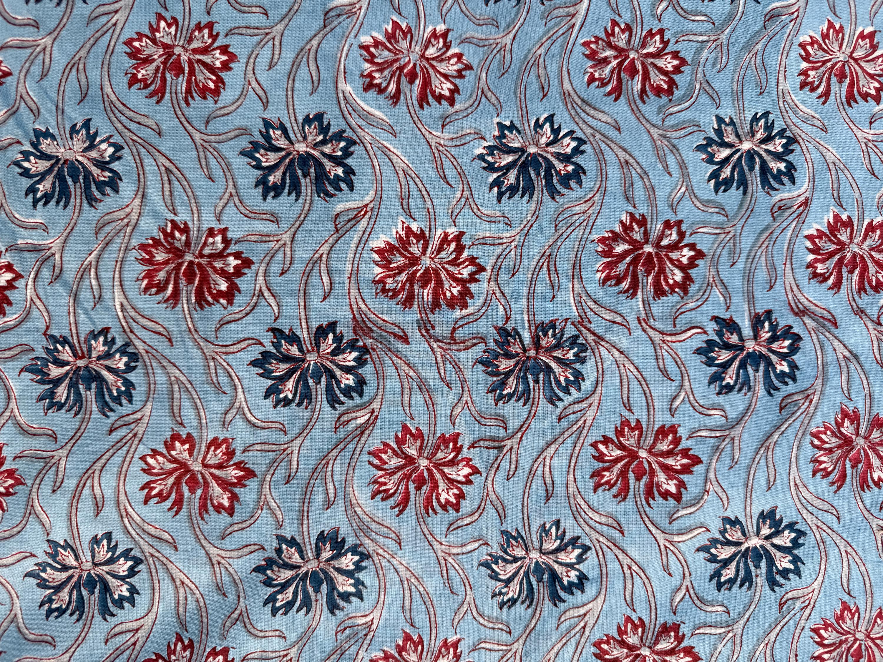 Hand Block Print Cotton Running Fabric, Natural Dye Fabric by the Yard, Handmade Indian Textile, Sewing Craft Fabric
