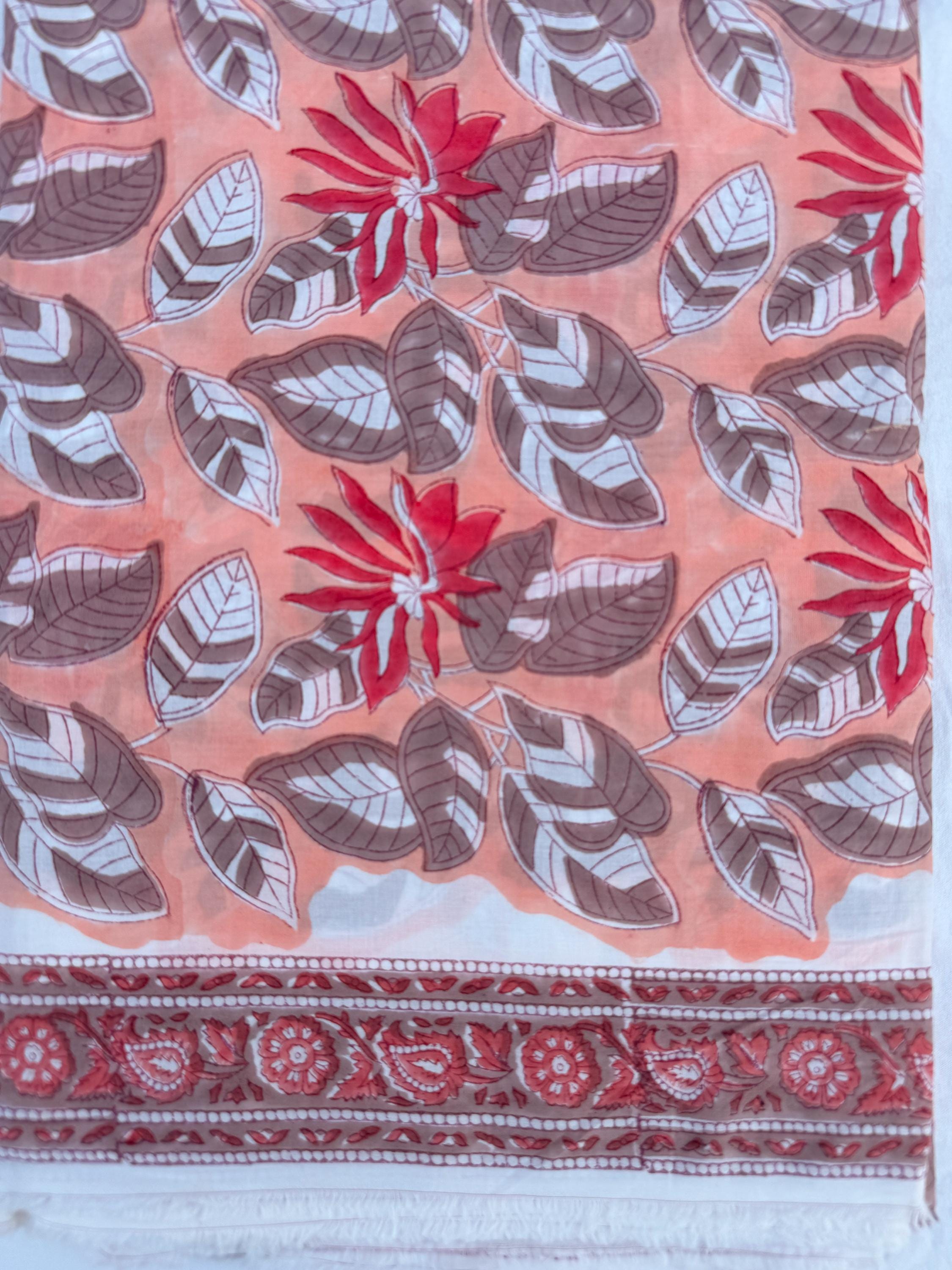 Hand Block Print Cotton Running Fabric, Natural Dye Fabric by the Yard, Handmade Indian Textile, Sewing Craft Fabric