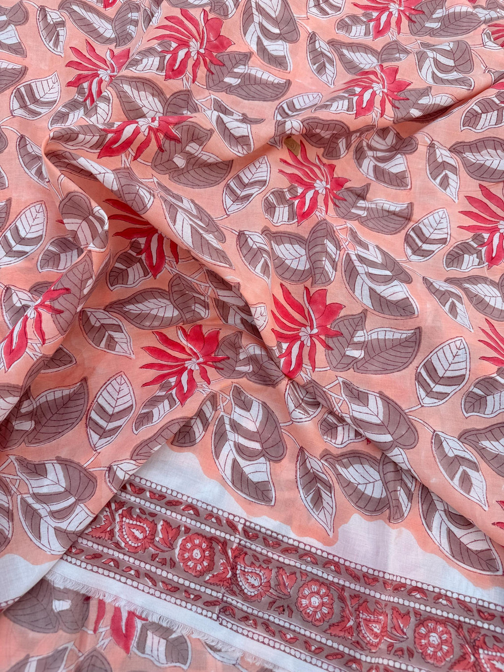 Hand Block Print Cotton Running Fabric, Natural Dye Fabric by the Yard, Handmade Indian Textile, Sewing Craft Fabric