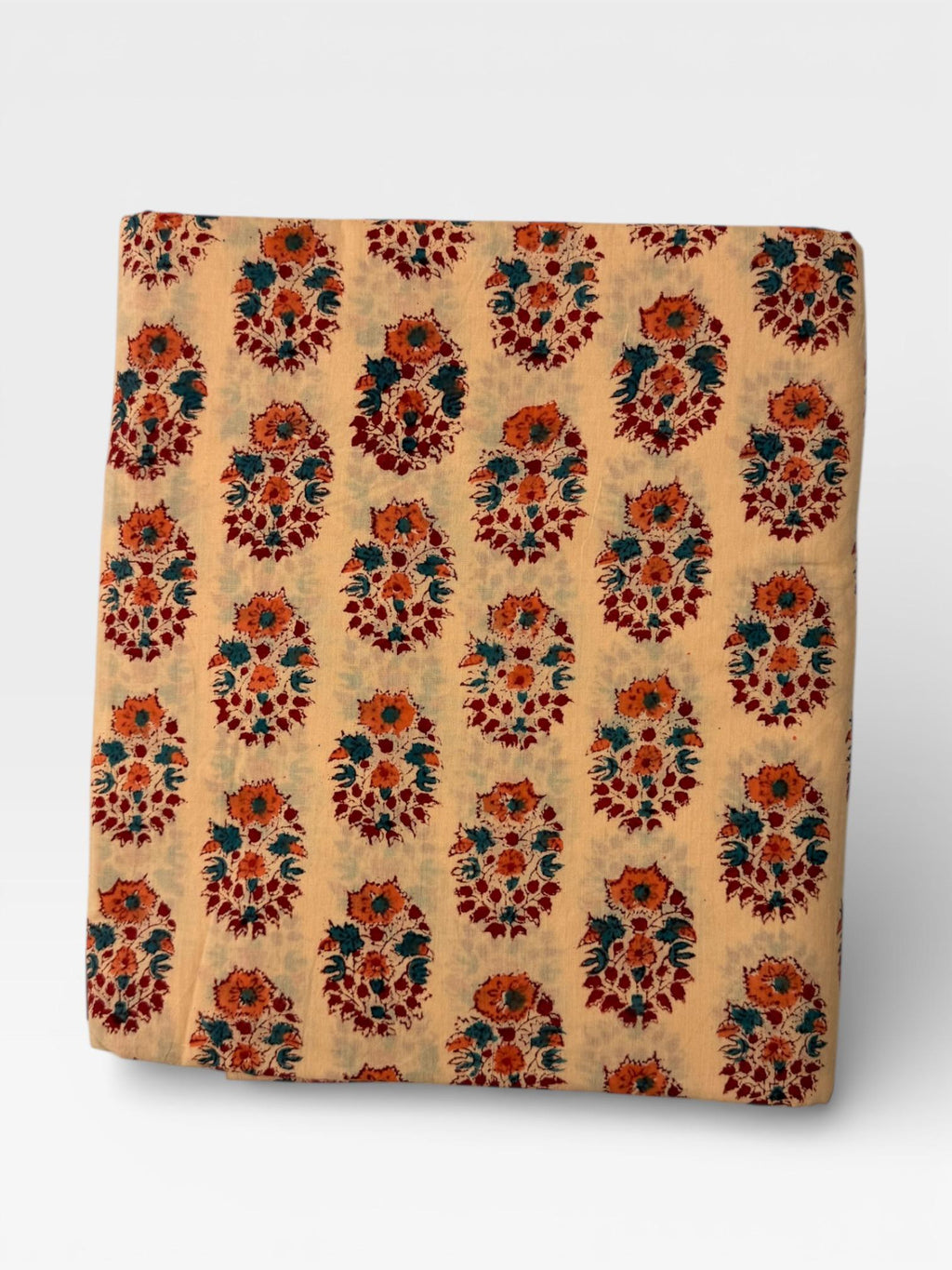 Hand Block Print Cotton Running Fabric, Natural Dye Fabric by the Yard, Handmade Indian Textile, Sewing Craft Fabric