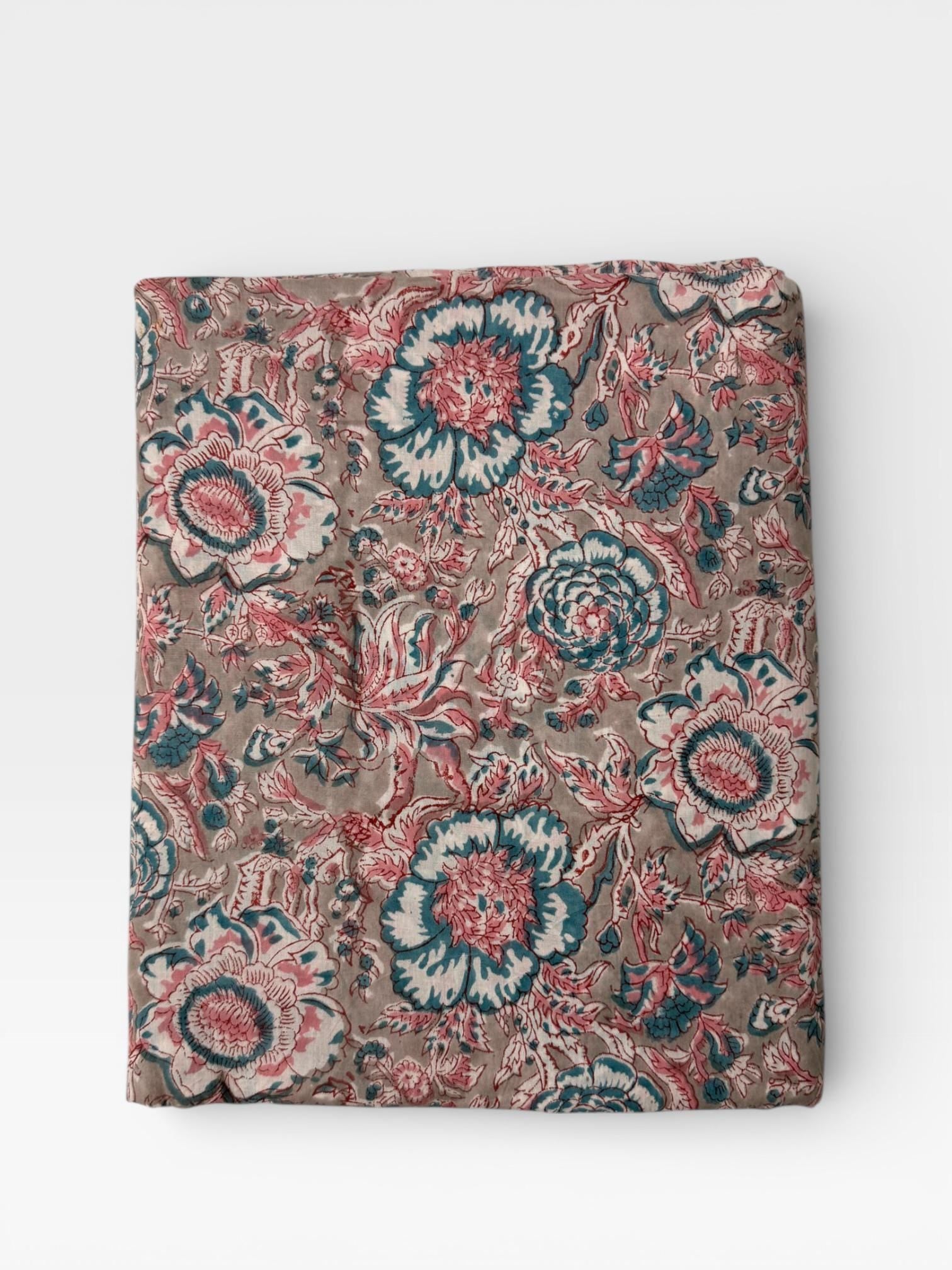 Hand Block Print Cotton Running Fabric, Natural Dye Fabric by the Yard, Handmade Indian Textile, Sewing Craft Fabric