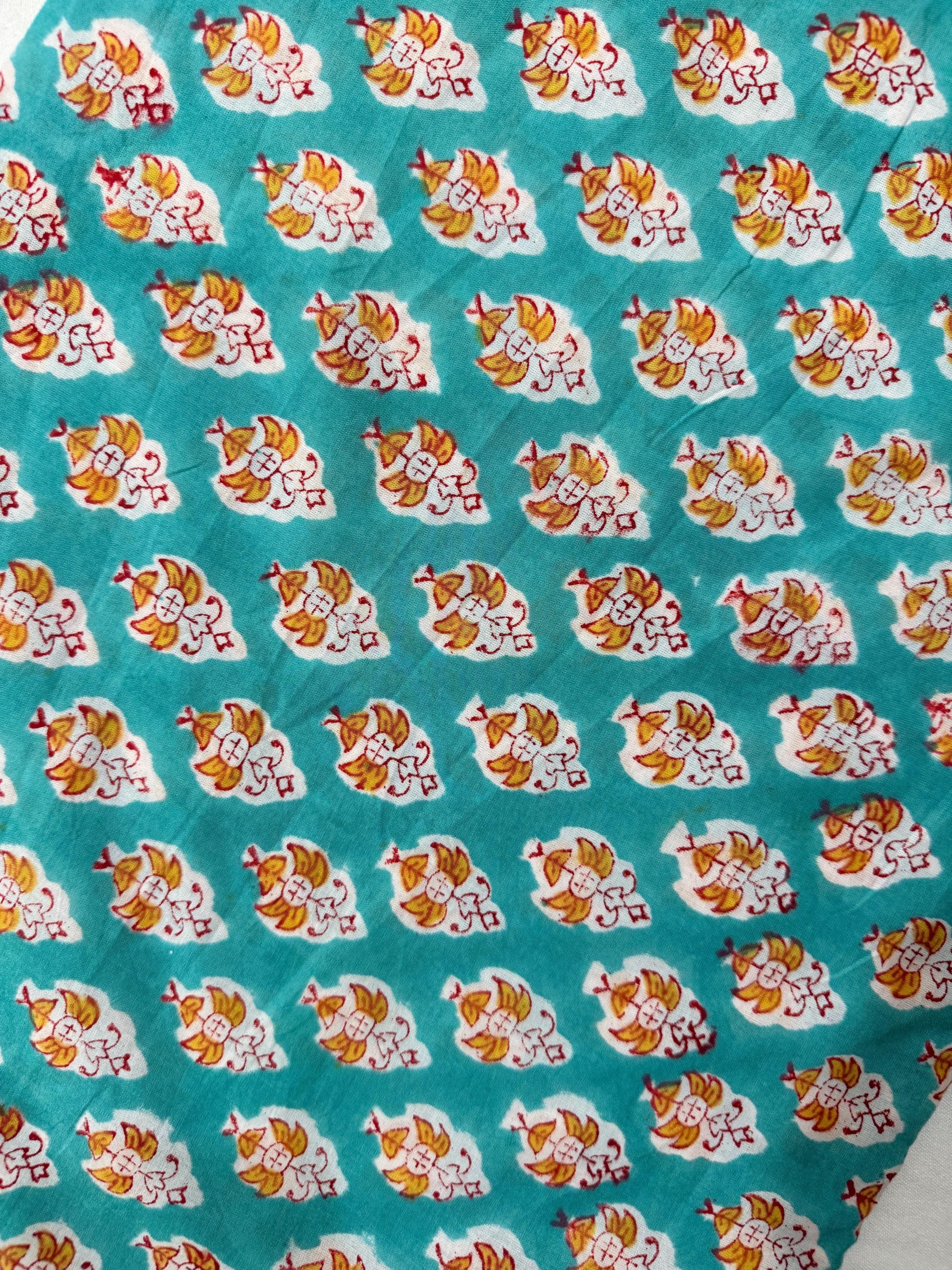 Hand Block Print Cotton Running Fabric, Natural Dye Fabric by the Yard, Handmade Indian Textile, Sewing Craft Fabric