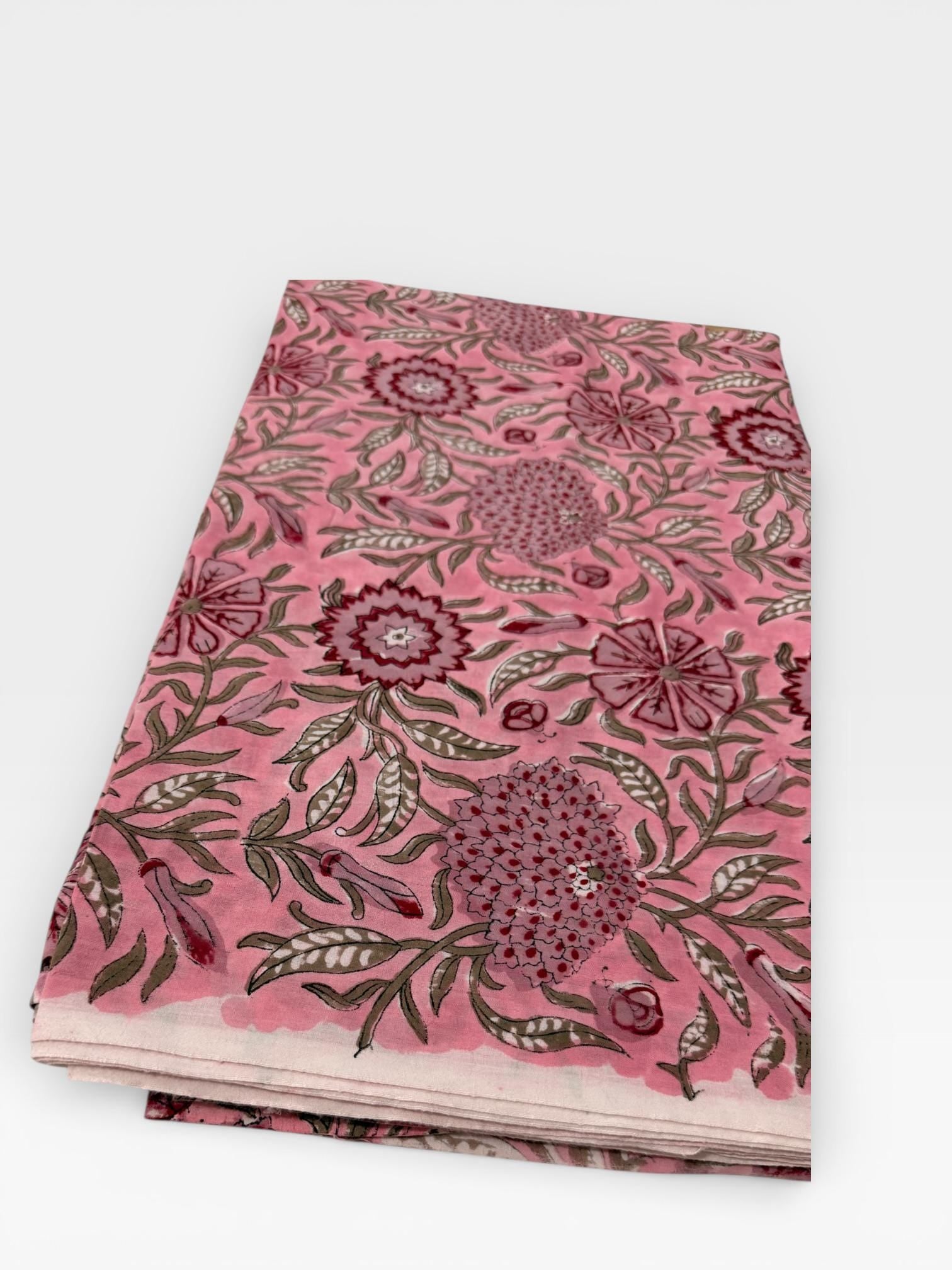 Hand Block Print Cotton Running Fabric, Natural Dye Fabric by the Yard, Handmade Indian Textile, Sewing Craft Fabric
