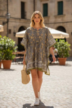 Hand Block Printed Cotton Kaftan – Floral Boho Lounge Top| Boho Summer Kaftan Dress, Relaxed Fit Tunic