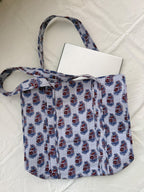 Hand Block Printed Quilted Cotton Tote Bag | Floral Indian Shoulder Bag